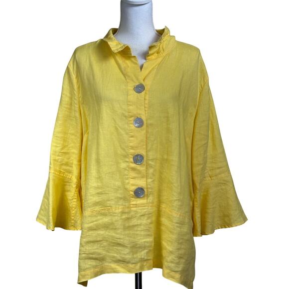 John Mark linen tunic, yellow, large, resort, elevated basics, bold, sunshine - Picture 1 of 5